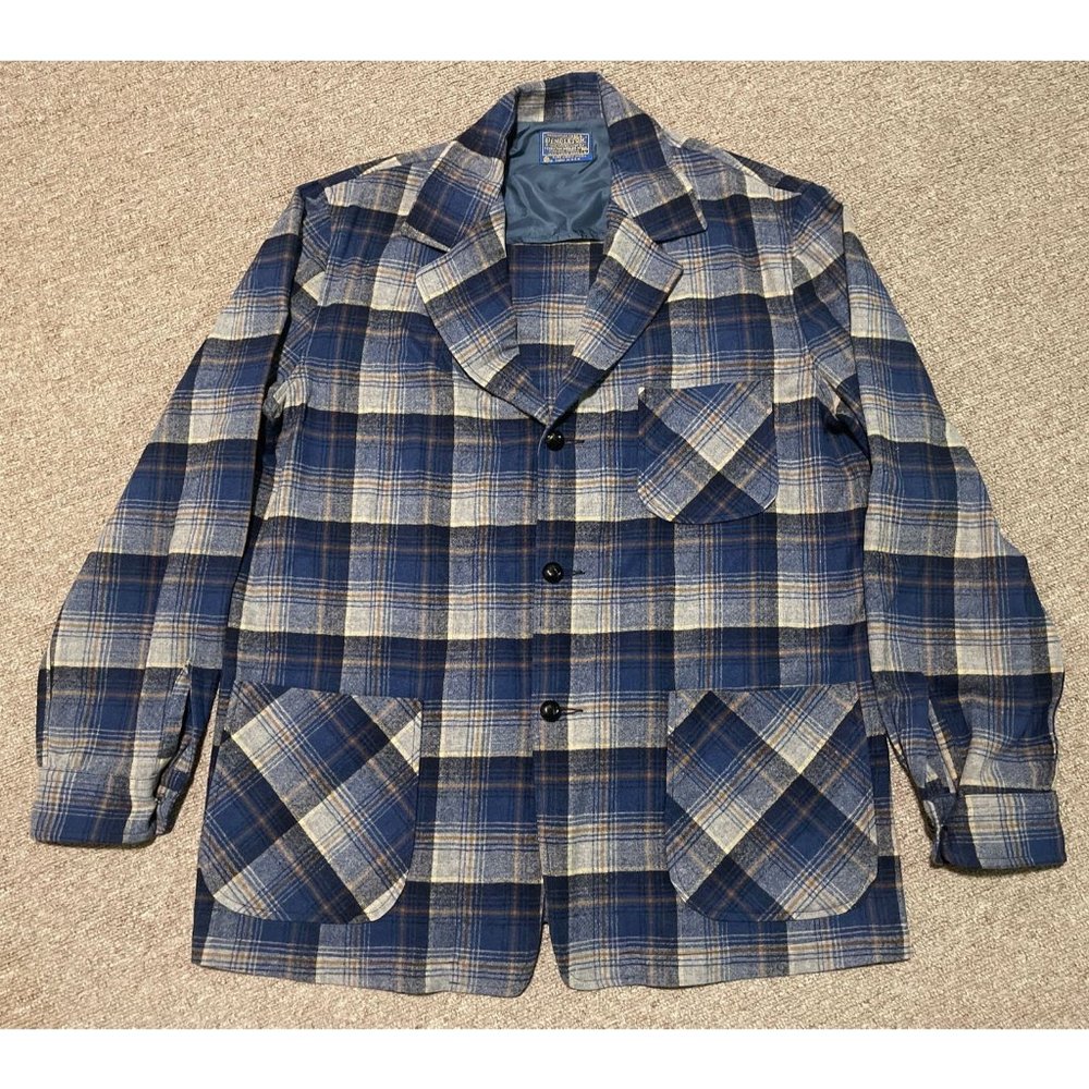 Vintage 90s Mens Large Pendleton Brown Plaid 100% Virgin Wool Blazer Jacket USA